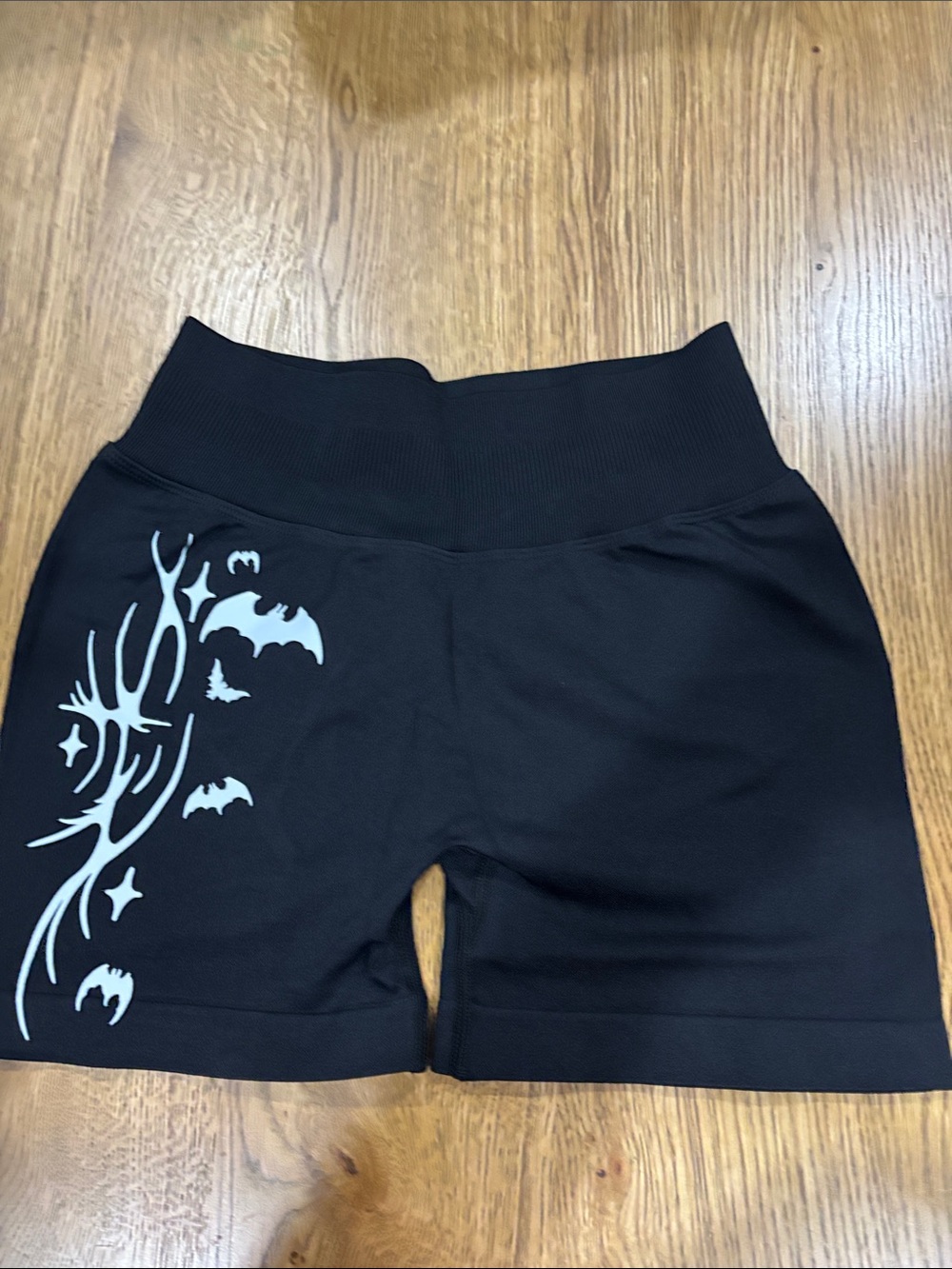 Black Women's High-Waist Shorts with Bat Graphic